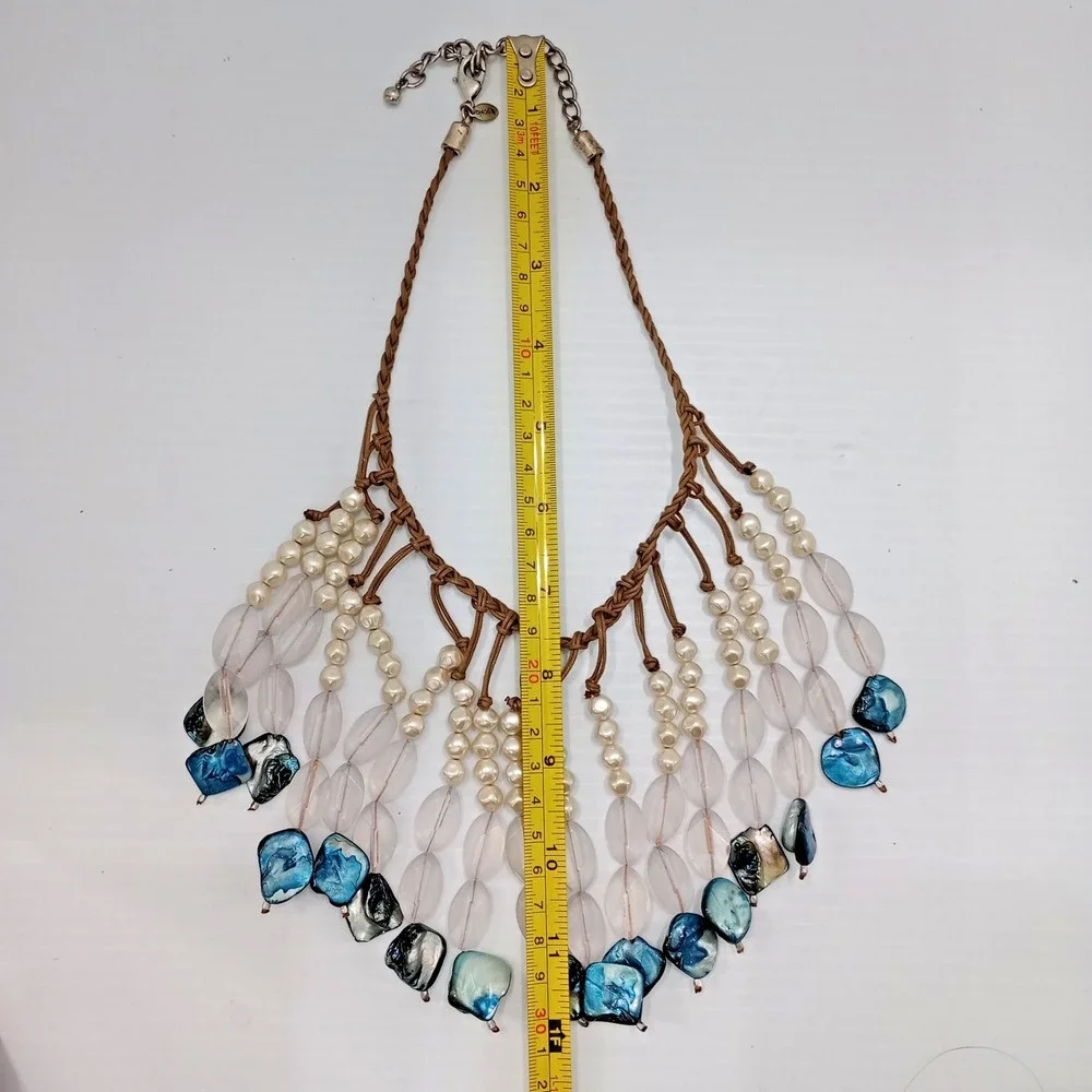 Chico's Statement Necklace Pearl Lucite‎ Shell Bib Boho Resort Adjustable